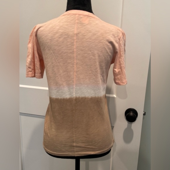 Veronica Beard Colorblock Pattern Crew Neck T-Shirt pink white brown Pima - Picture 2 of 6